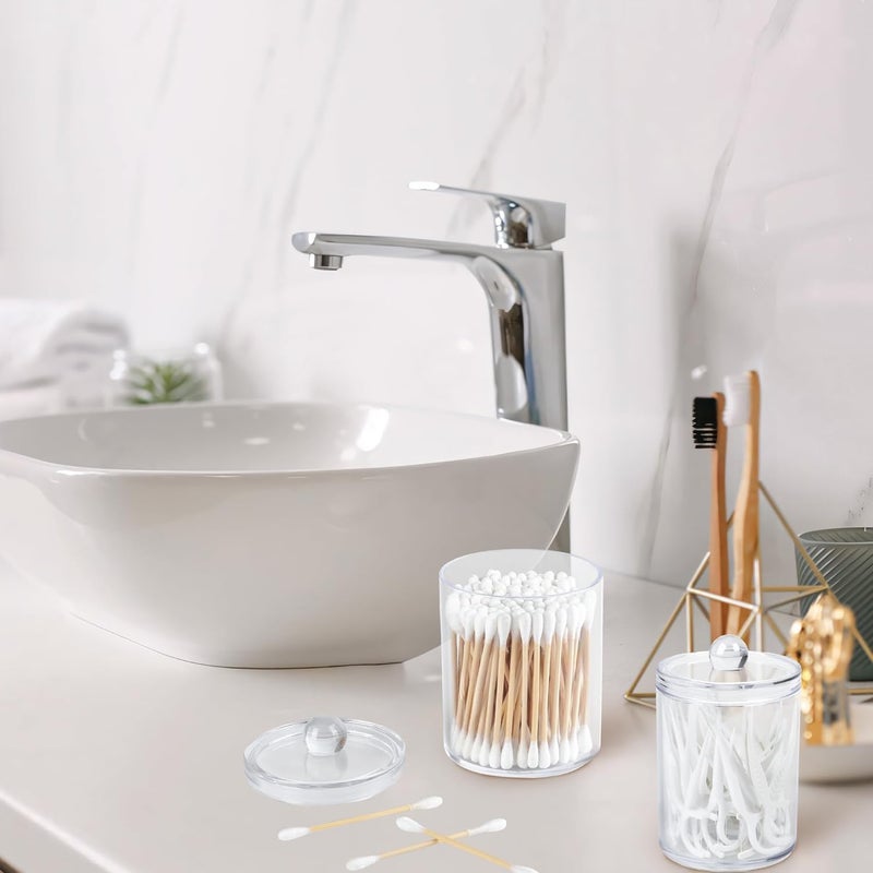 Emlim 2 Pack Holder Dispenser with Lid Clear Plastic Bathroom Vanity Canisters Jars Cotton Balls Pads Swabs Holder Jar For Bathroom Organization Office Dresser Organizer - Image 4